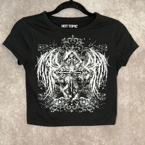 Hot Topic Cross Wing‎ Rhinestone Baby T-Shirt Womens Size Medium Black